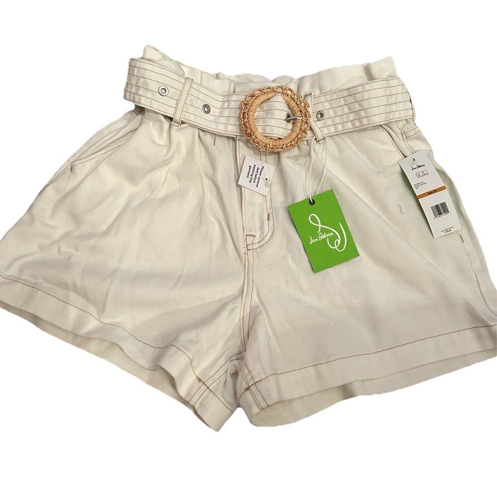 Sam Edelman Kira belted paper bag high waisted shorts Undyed Natural $89 size 29